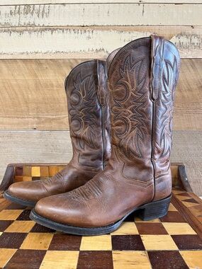 Dan Post Brown Leather Western Cowboy Boots with Decorative Stitching